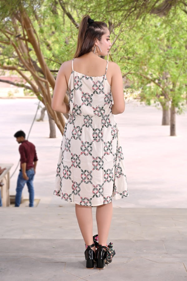 Women’s Sleeveless Cotton Midi Dress | Summer Casual Printed Dress