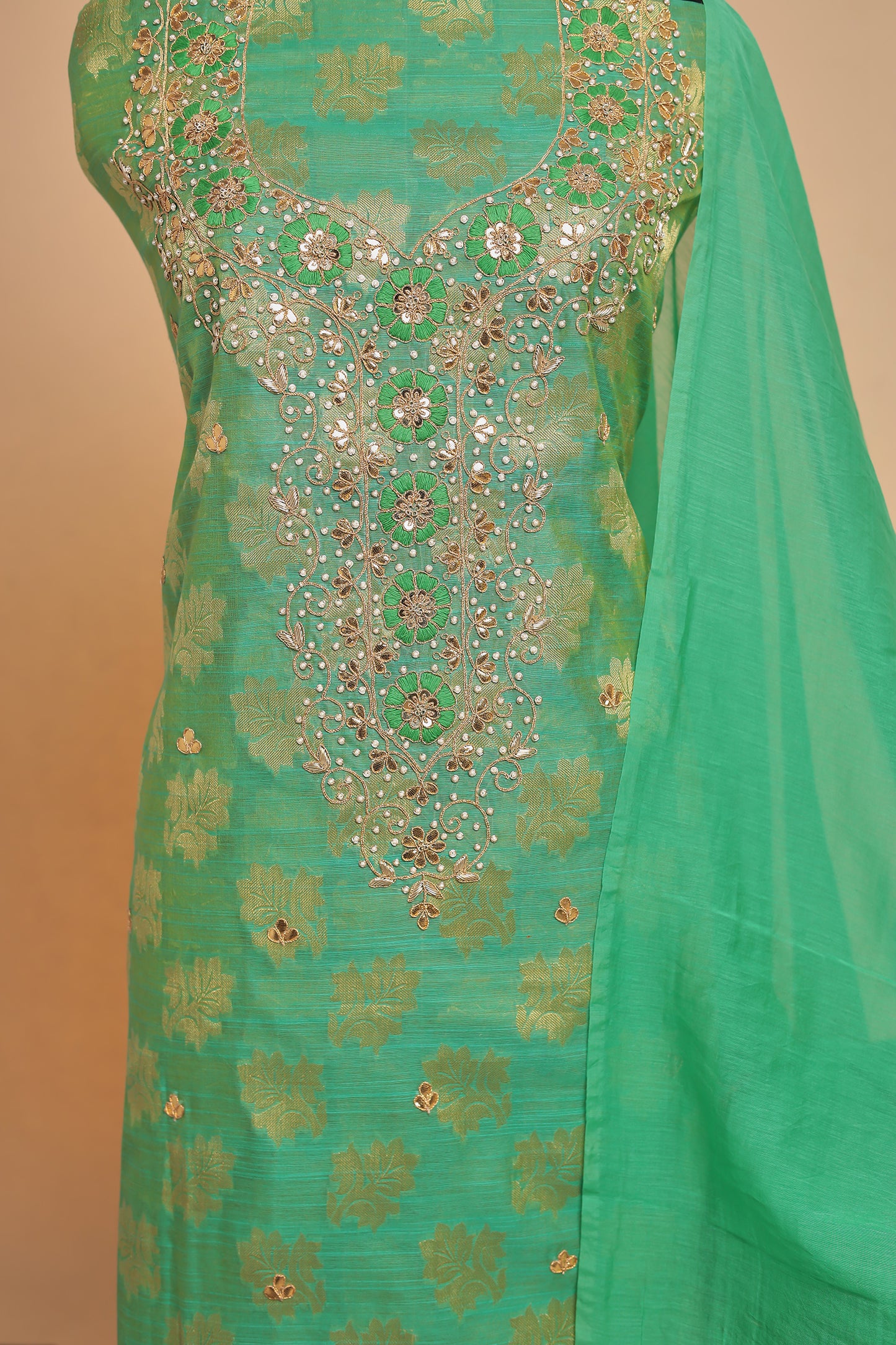 Festive Unstitched Dress Material for Women with Zari Work Export to Sheets