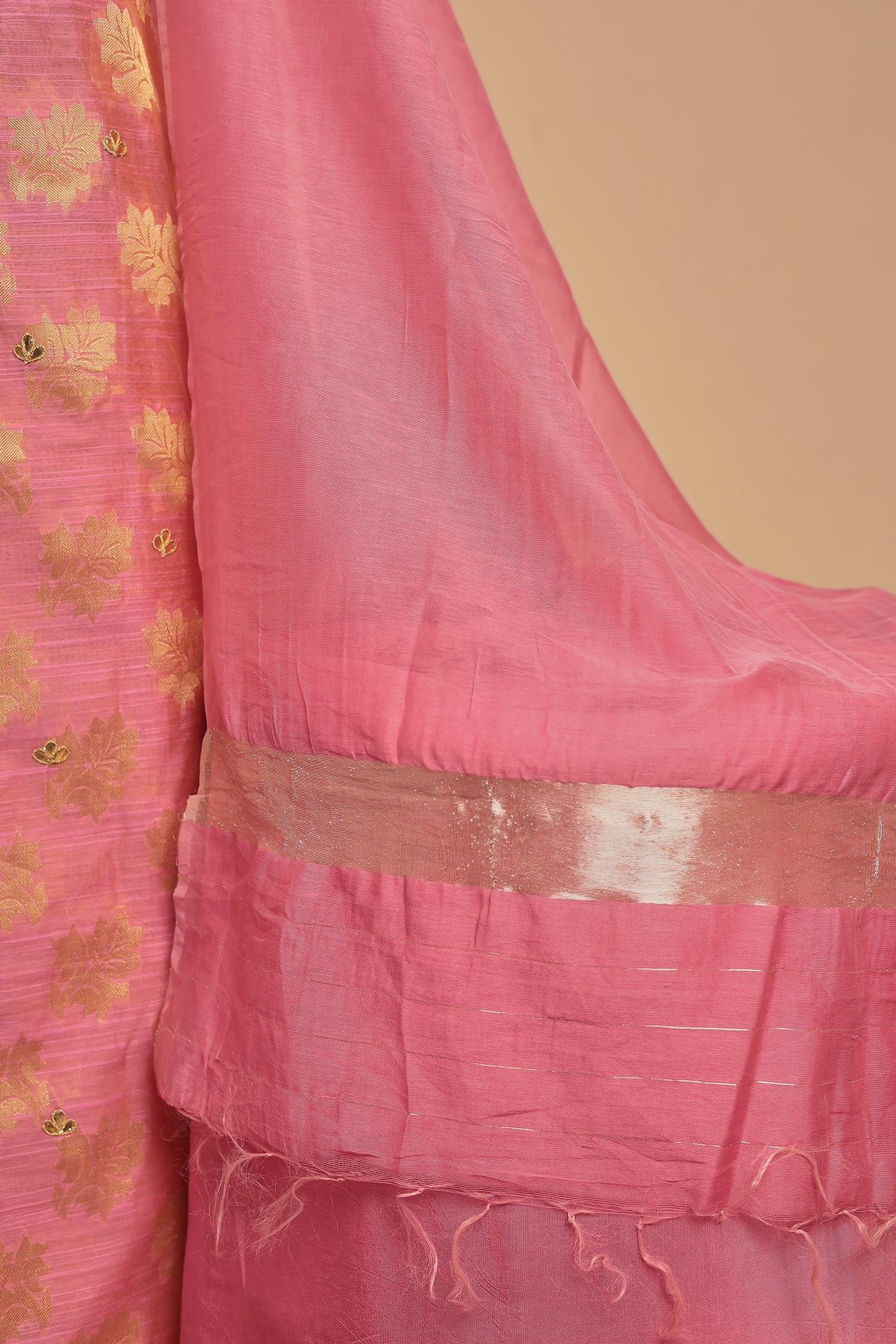 Luxurious Pink Banarasi Silk Unstitched Salwar Suit with Heavy Zari Weaving