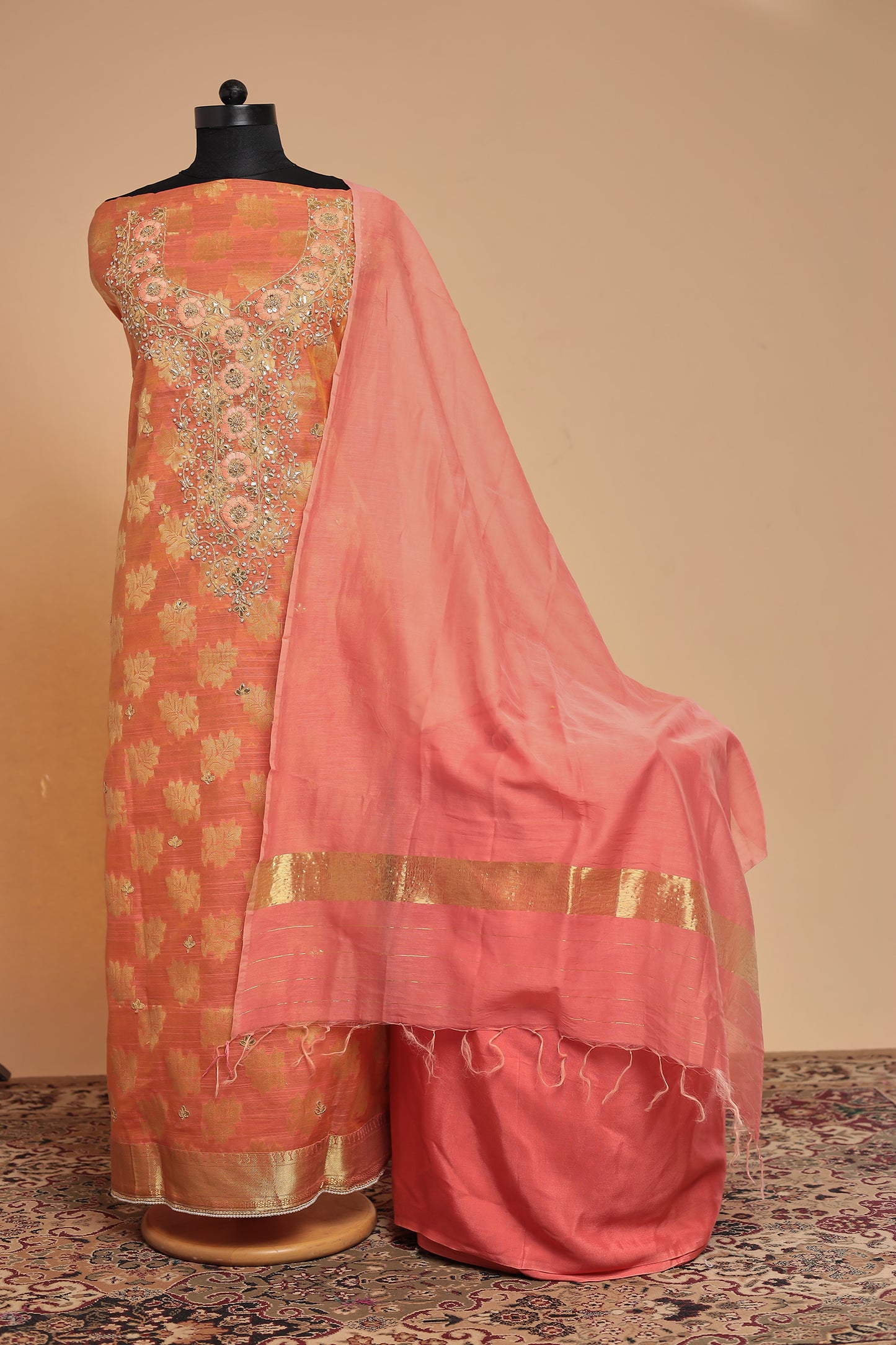 Luxury Unstitched Chanderi Silk Suit Set | Zari Woven & Hand Embroidered Dress Material for Festive & Party Wear