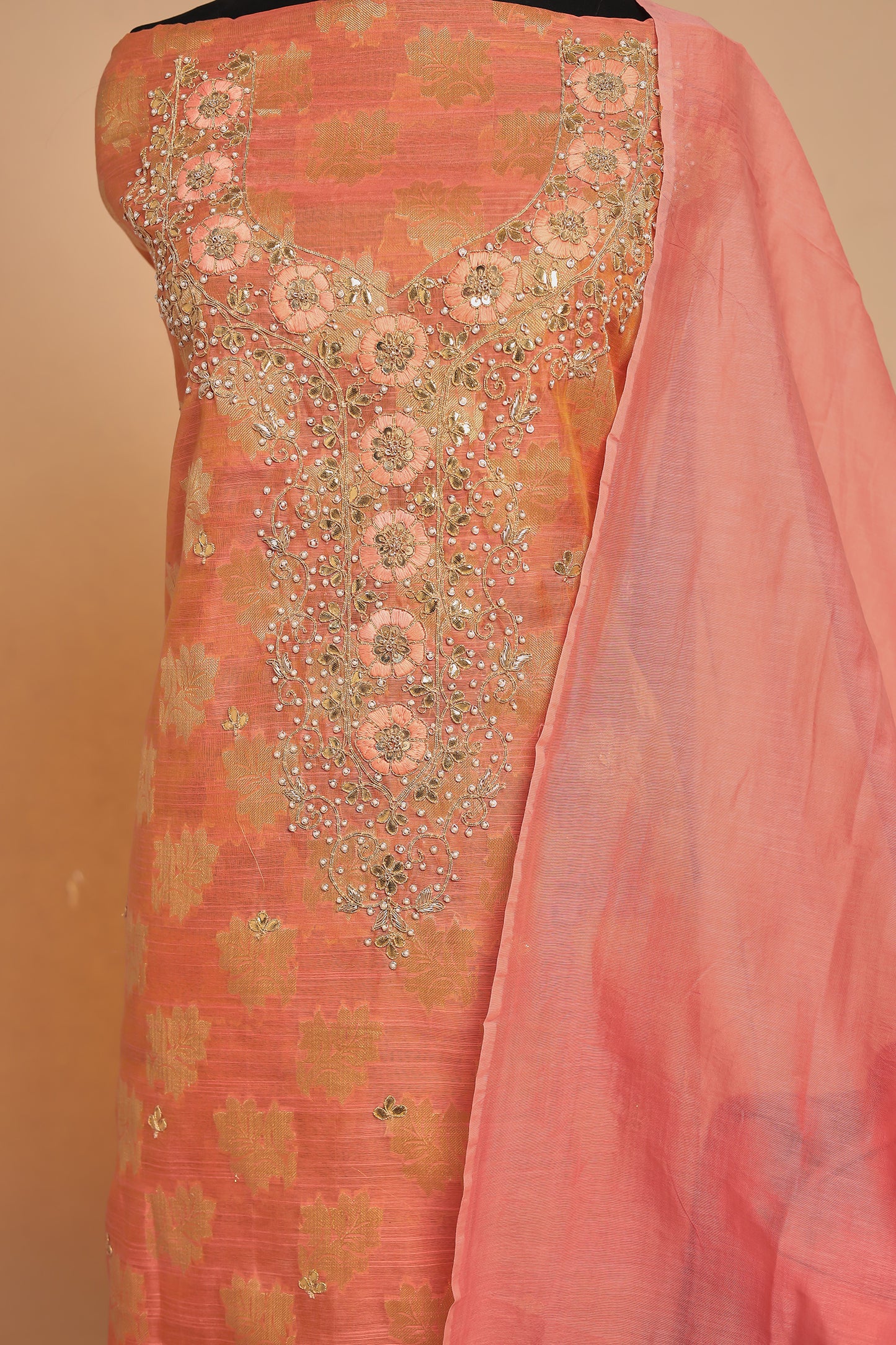 Luxury Unstitched Chanderi Silk Suit Set | Zari Woven & Hand Embroidered Dress Material for Festive & Party Wear