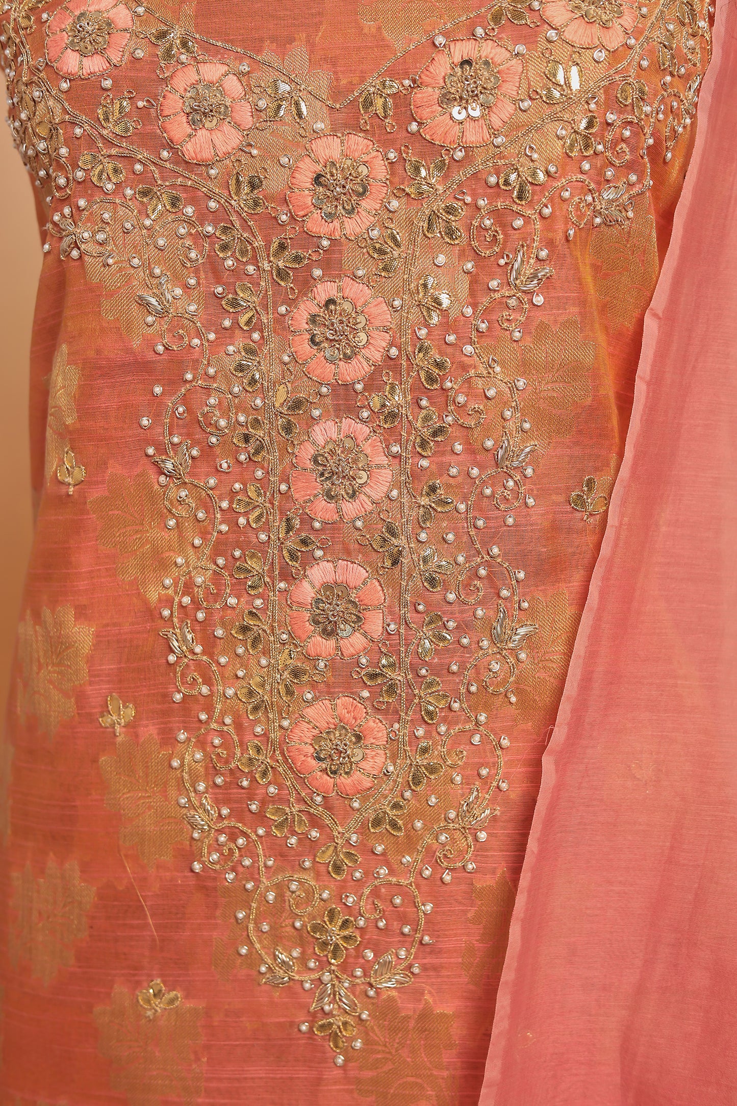 Luxury Unstitched Chanderi Silk Suit Set | Zari Woven & Hand Embroidered Dress Material for Festive & Party Wear