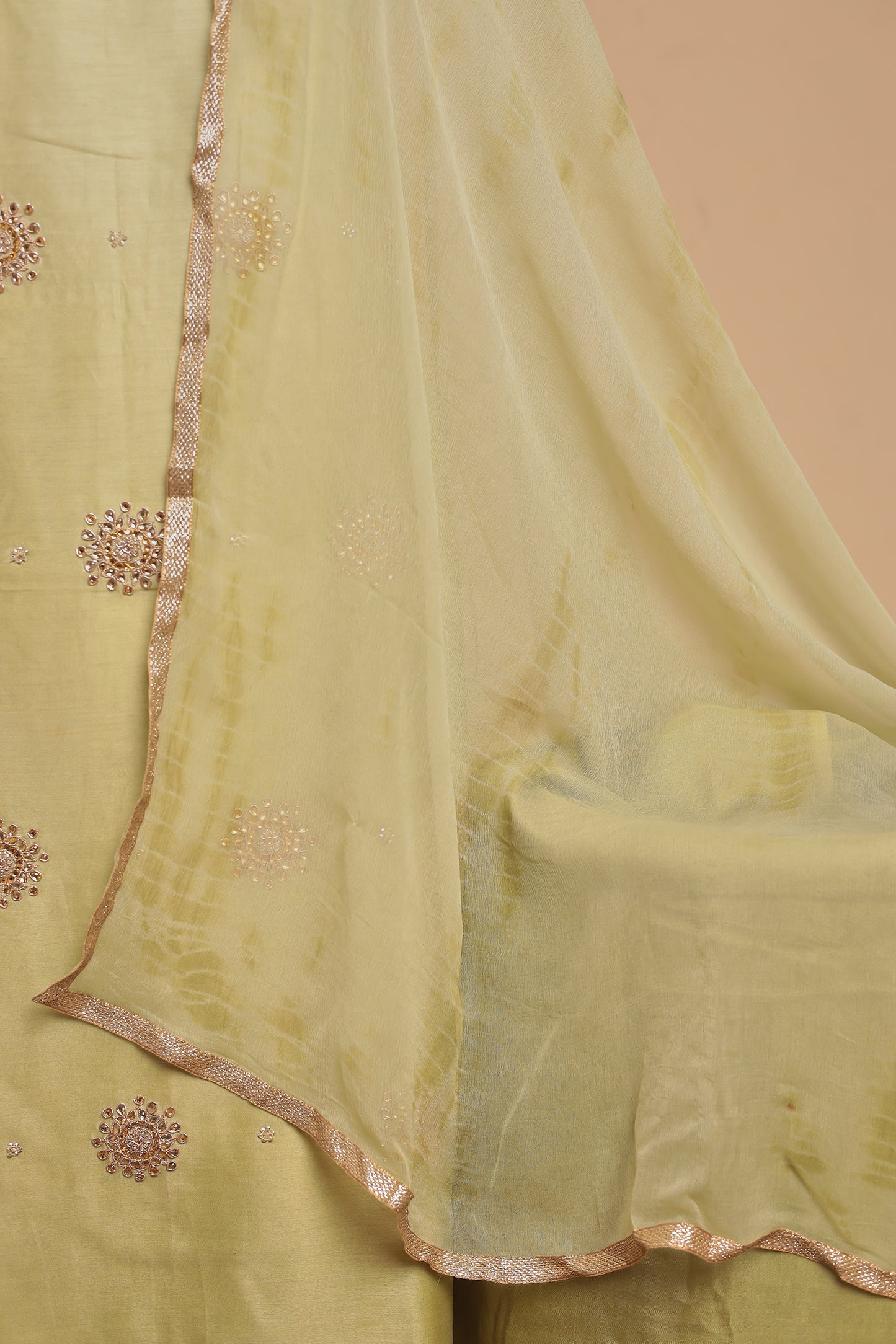 Light Yellow Embroidered Chanderi Silk Unstitched Suit Set