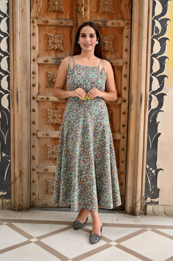 Women’s Cotton Maxi Dress | Sleeveless Printed Dress with Spaghetti Straps