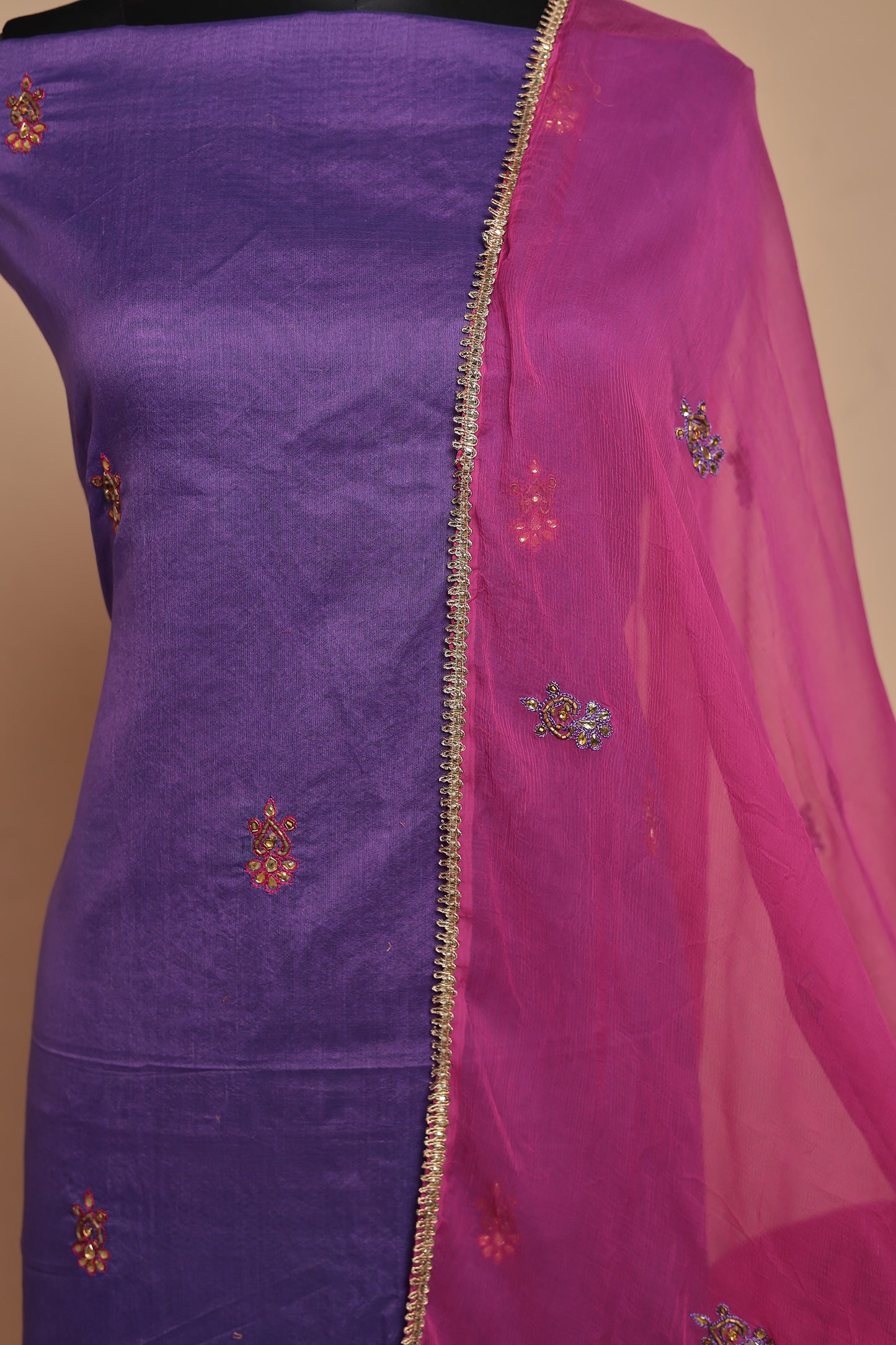 Regal Purple Unstitched Suit Set with Intricate Thread and Sequin Embroidery - Festive Party Wear Dress Material