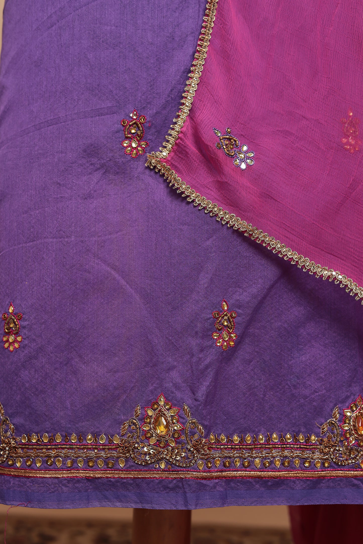 Regal Purple Unstitched Suit Set with Intricate Thread and Sequin Embroidery - Festive Party Wear Dress Material