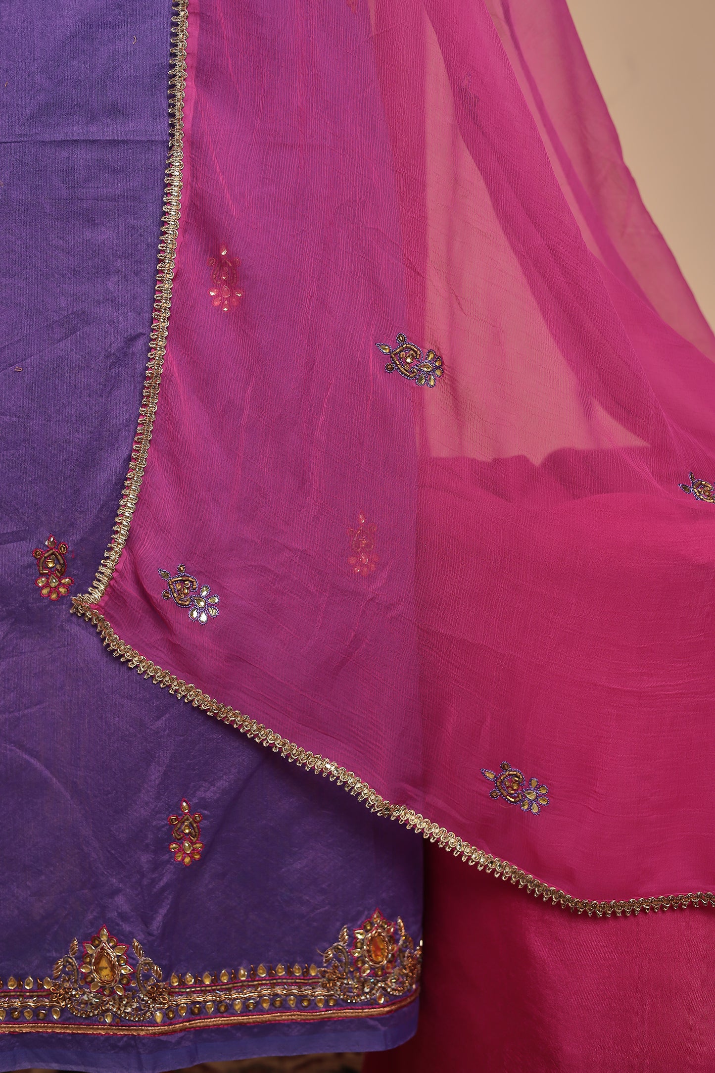 Regal Purple Unstitched Suit Set with Intricate Thread and Sequin Embroidery - Festive Party Wear Dress Material