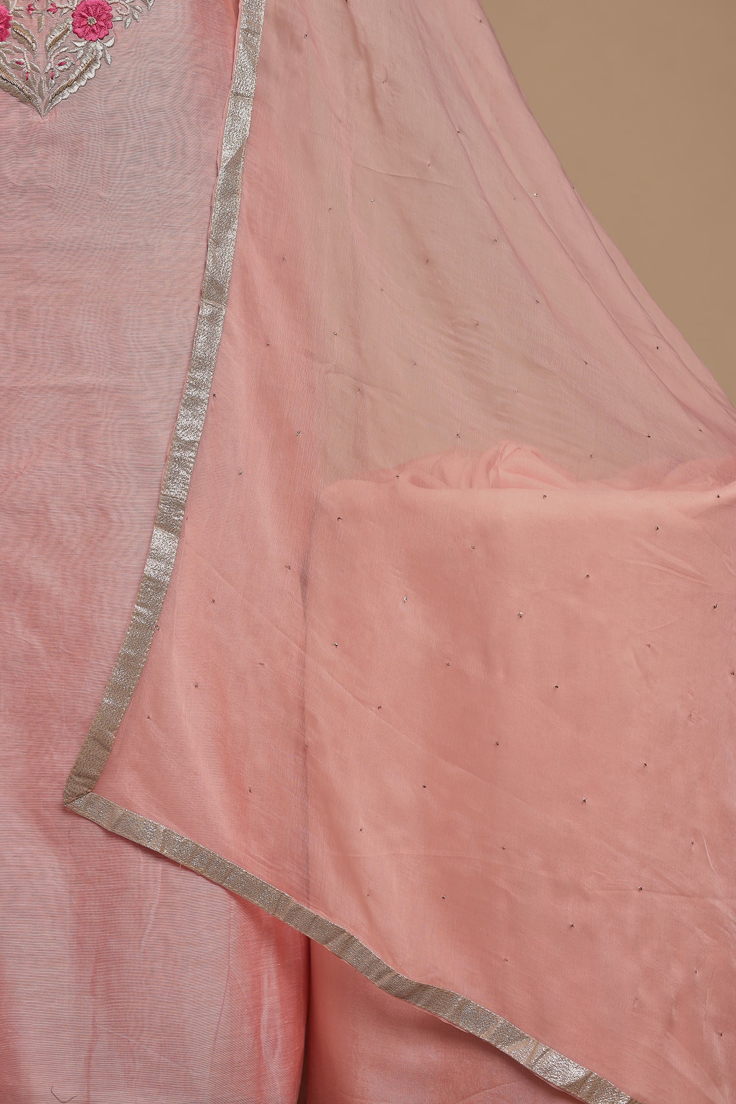 Rani Pink Silk Blend Embroidered Unstitched Suit Set | Festive Wear 3-Piece Dress Material