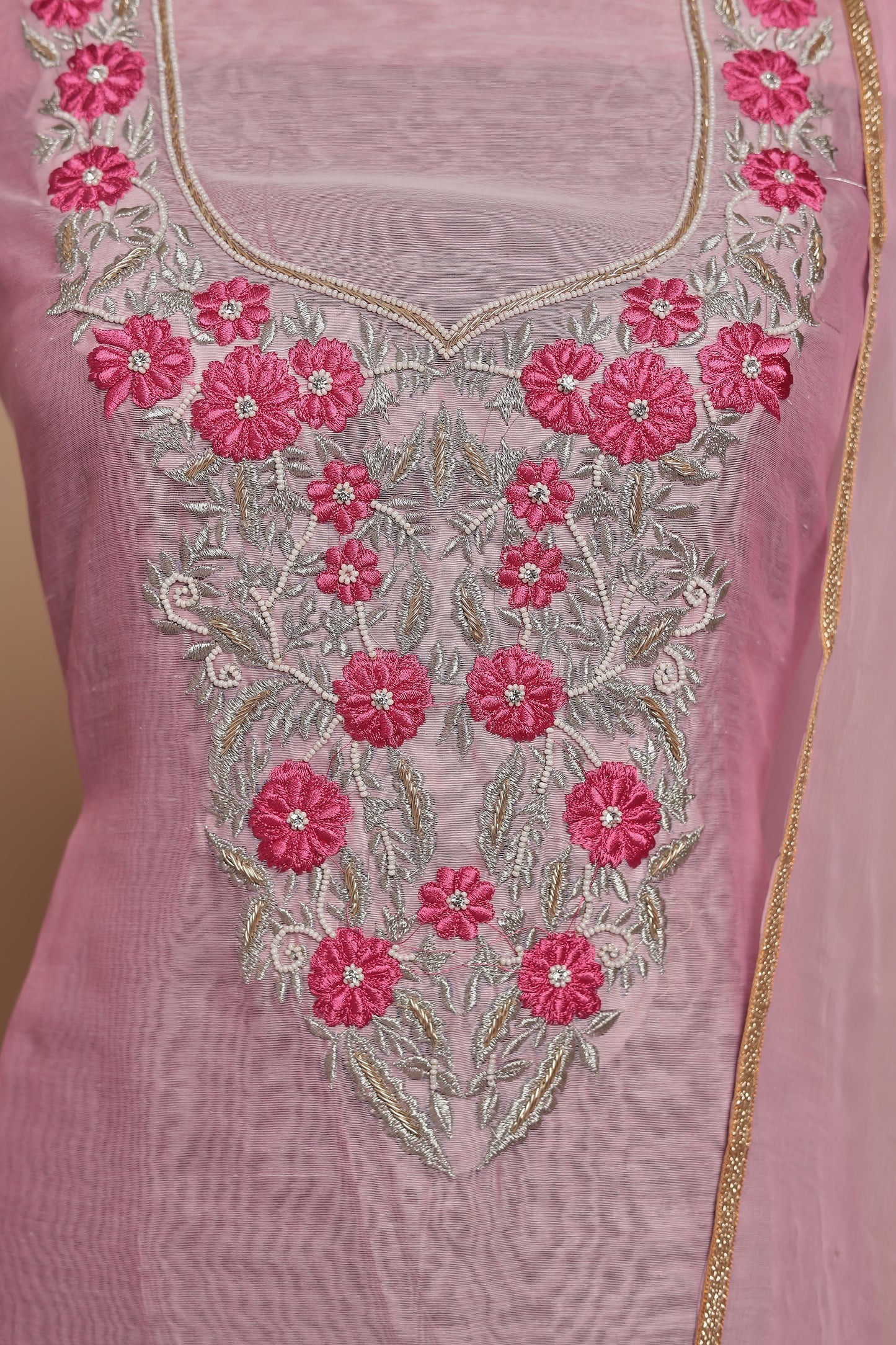 Luxurious Pink Chanderi Dress Material for Women | Festive Salwar Suit with Zari Work