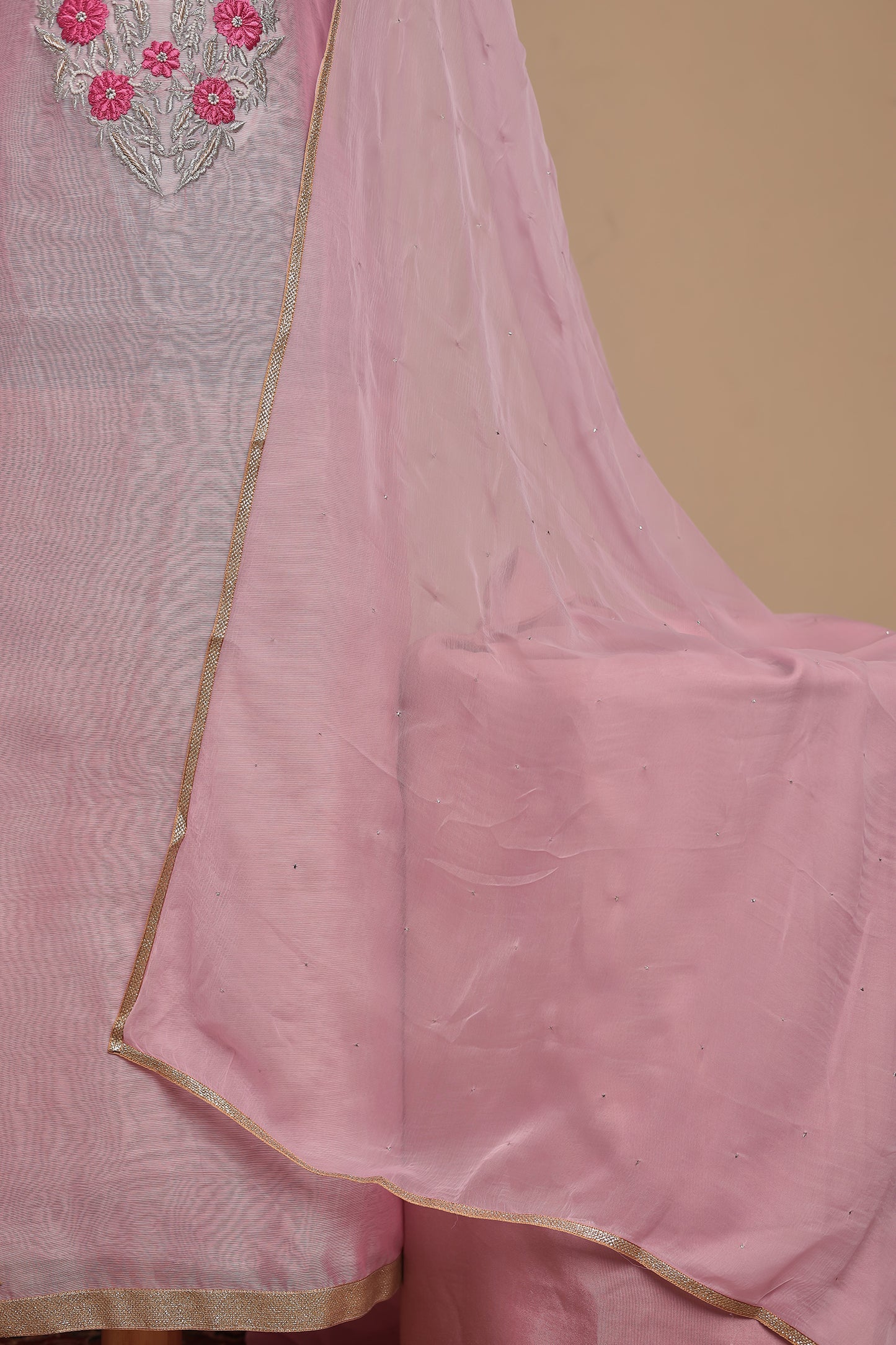 Luxurious Pink Chanderi Dress Material for Women | Festive Salwar Suit with Zari Work
