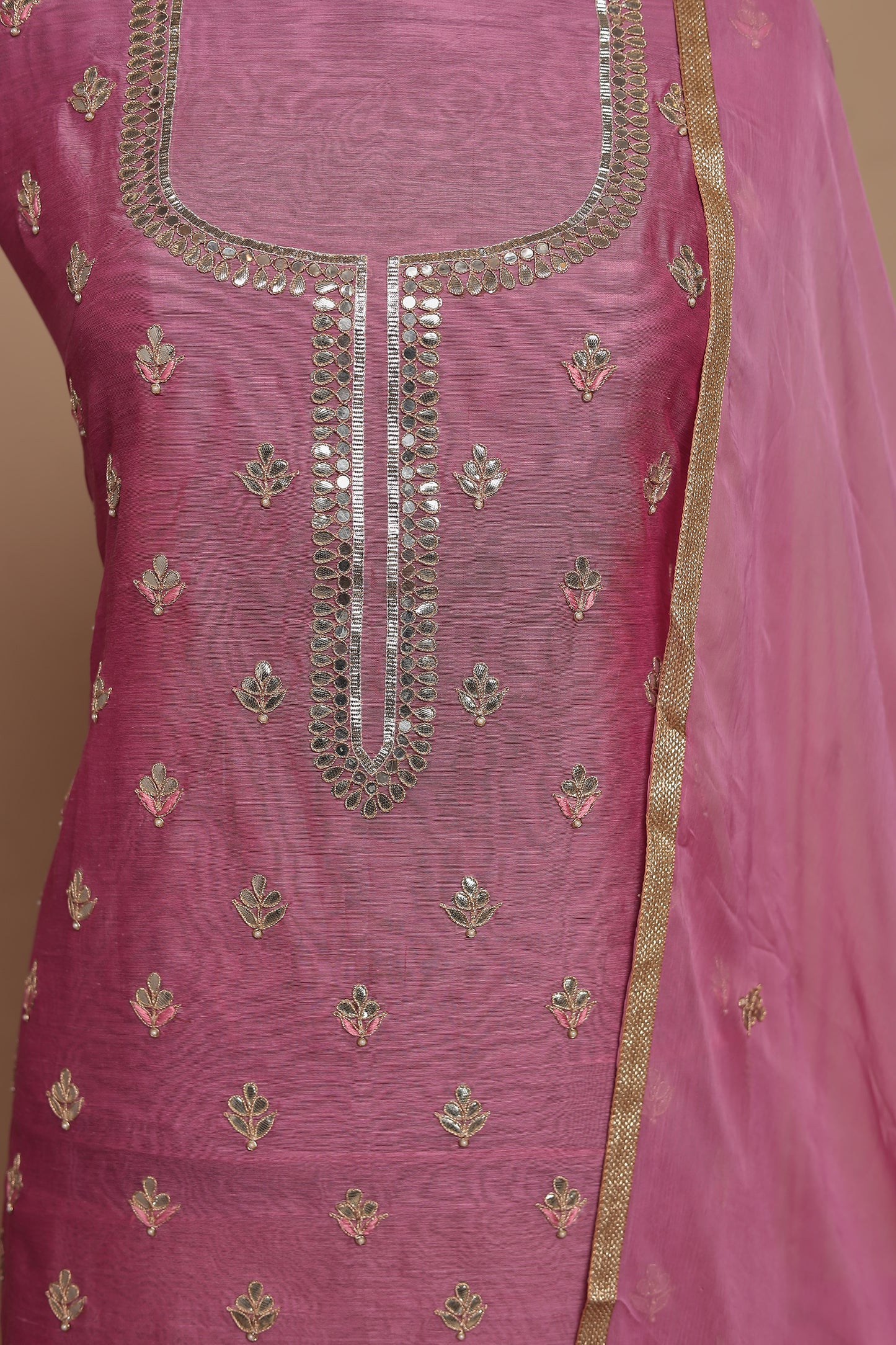 Vibrant Fuchsia Pink Unstitched Suit Set with Silver Mirror Work | Latest Designer Party Wear Salwar Kameez Dress Material