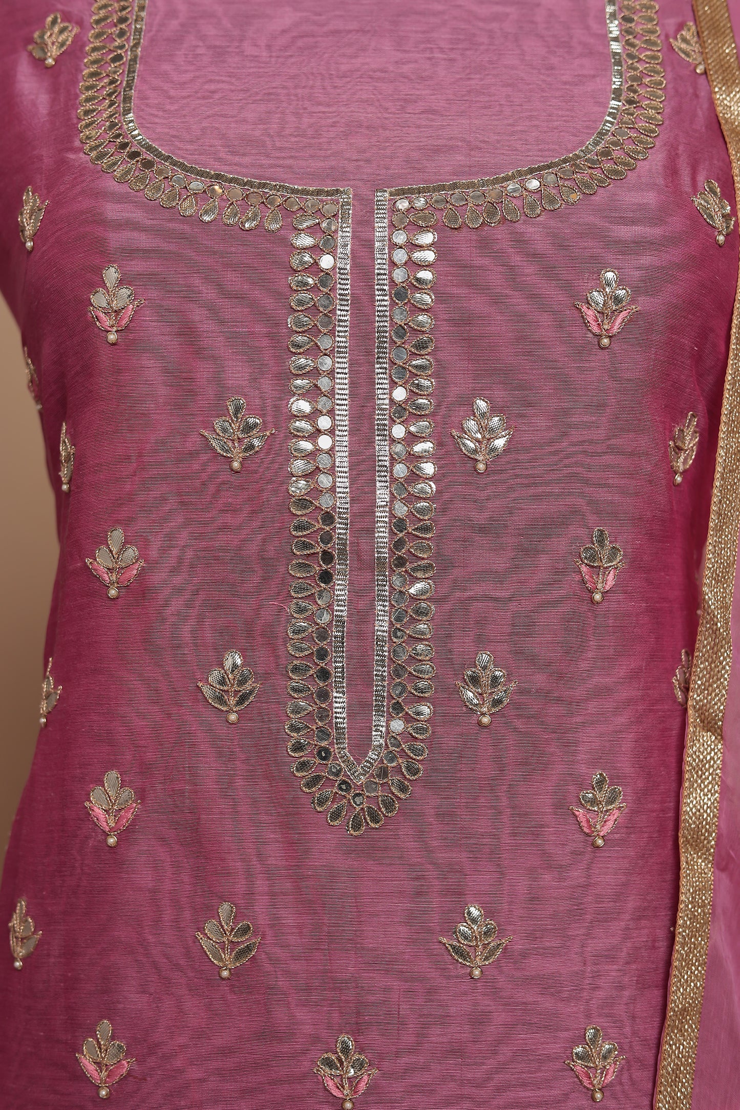 Vibrant Fuchsia Pink Unstitched Suit Set with Silver Mirror Work | Latest Designer Party Wear Salwar Kameez Dress Material