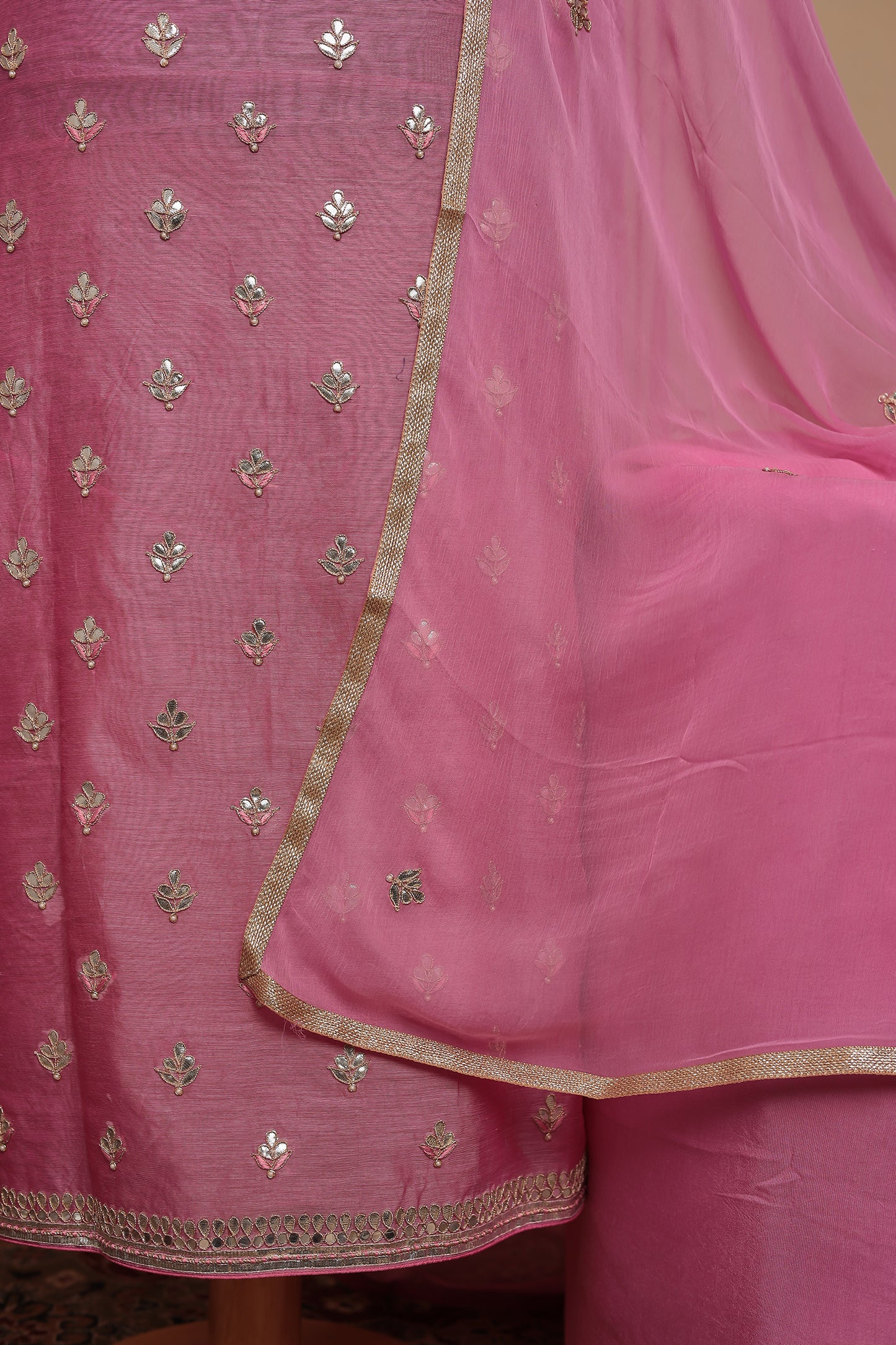 Vibrant Fuchsia Pink Unstitched Suit Set with Silver Mirror Work | Latest Designer Party Wear Salwar Kameez Dress Material