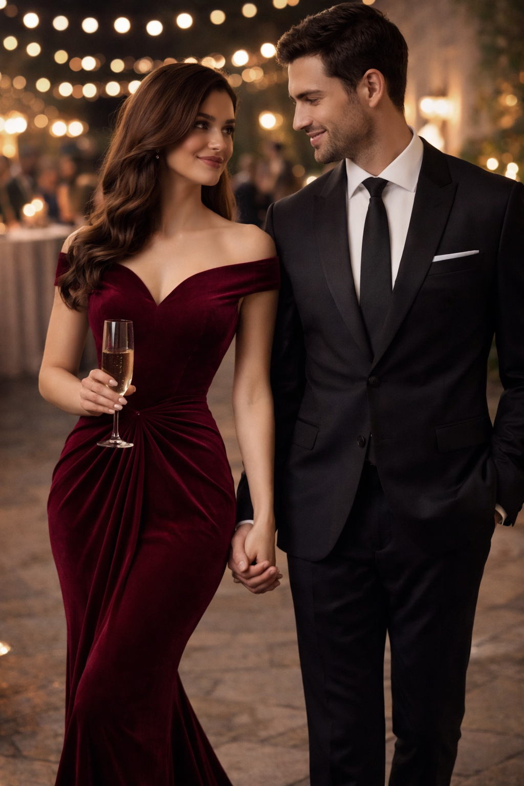 Burgundy Velvet Luxury Evening Gown for Women – Off-Shoulder Sculpted Fit Dress