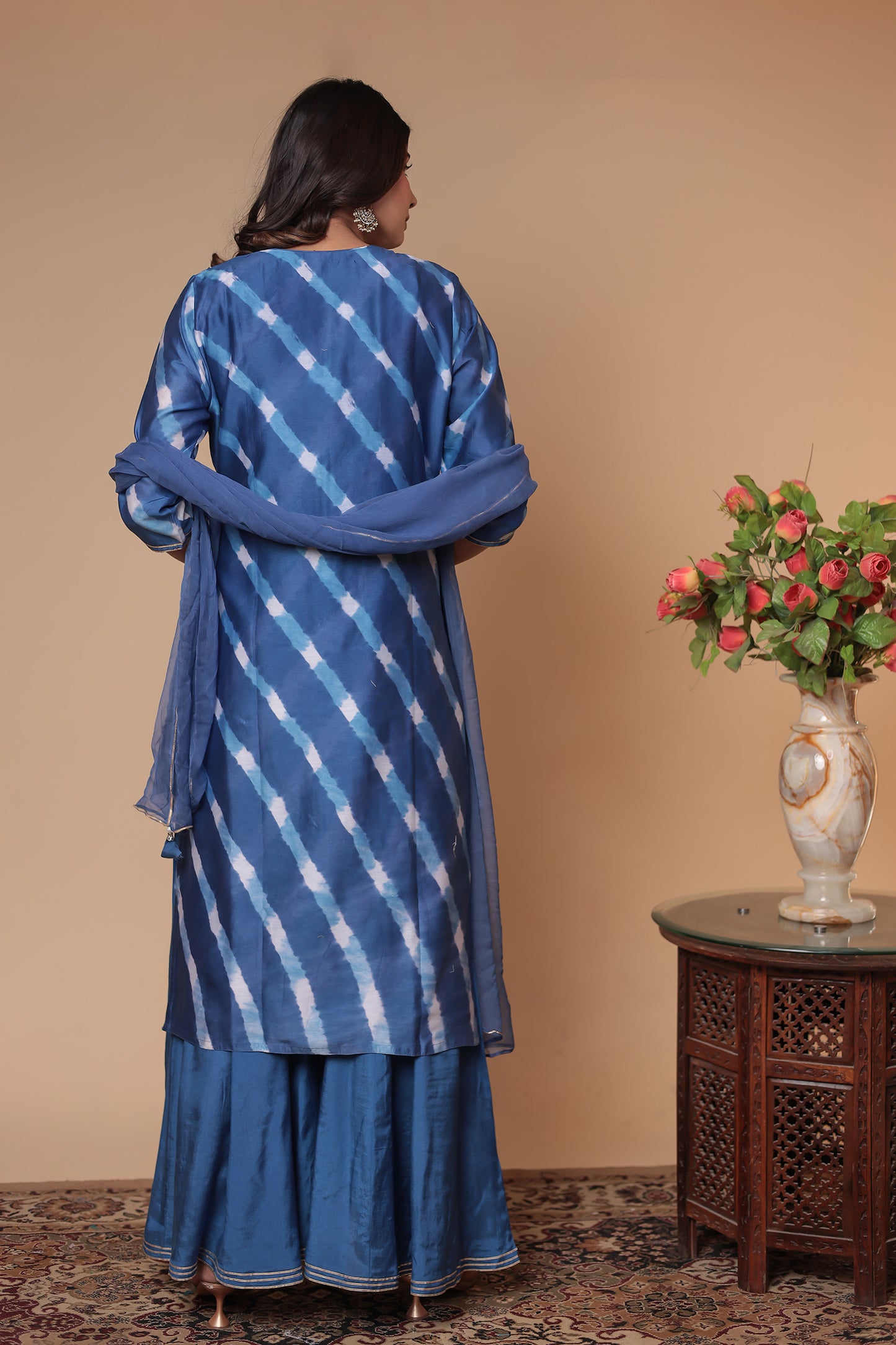 Blue Chanderi Silk Kurta Sharara Set: Indian Wedding Outfit