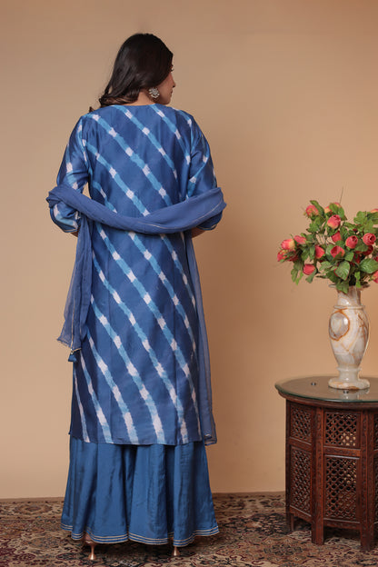 Blue Chanderi Silk Kurta Sharara Set: Indian Wedding Outfit