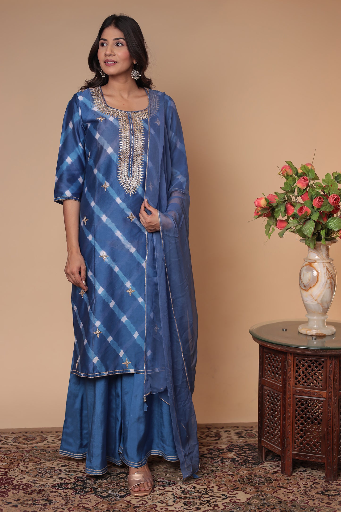 Blue Chanderi Silk Kurta Sharara Set: Indian Wedding Outfit