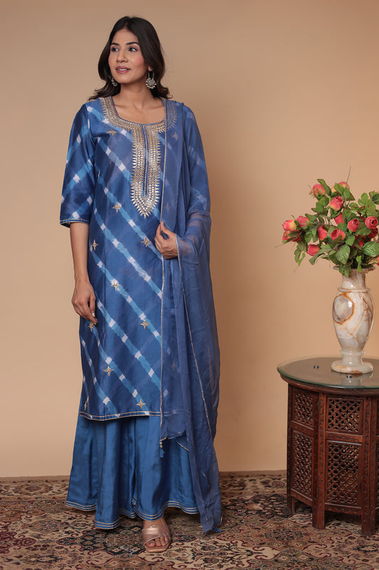 Blue Chanderi Silk Kurta Sharara Set: Indian Wedding Outfit