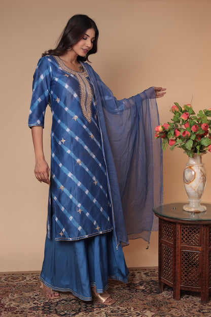 Blue Chanderi Silk Kurta Sharara Set: Indian Wedding Outfit
