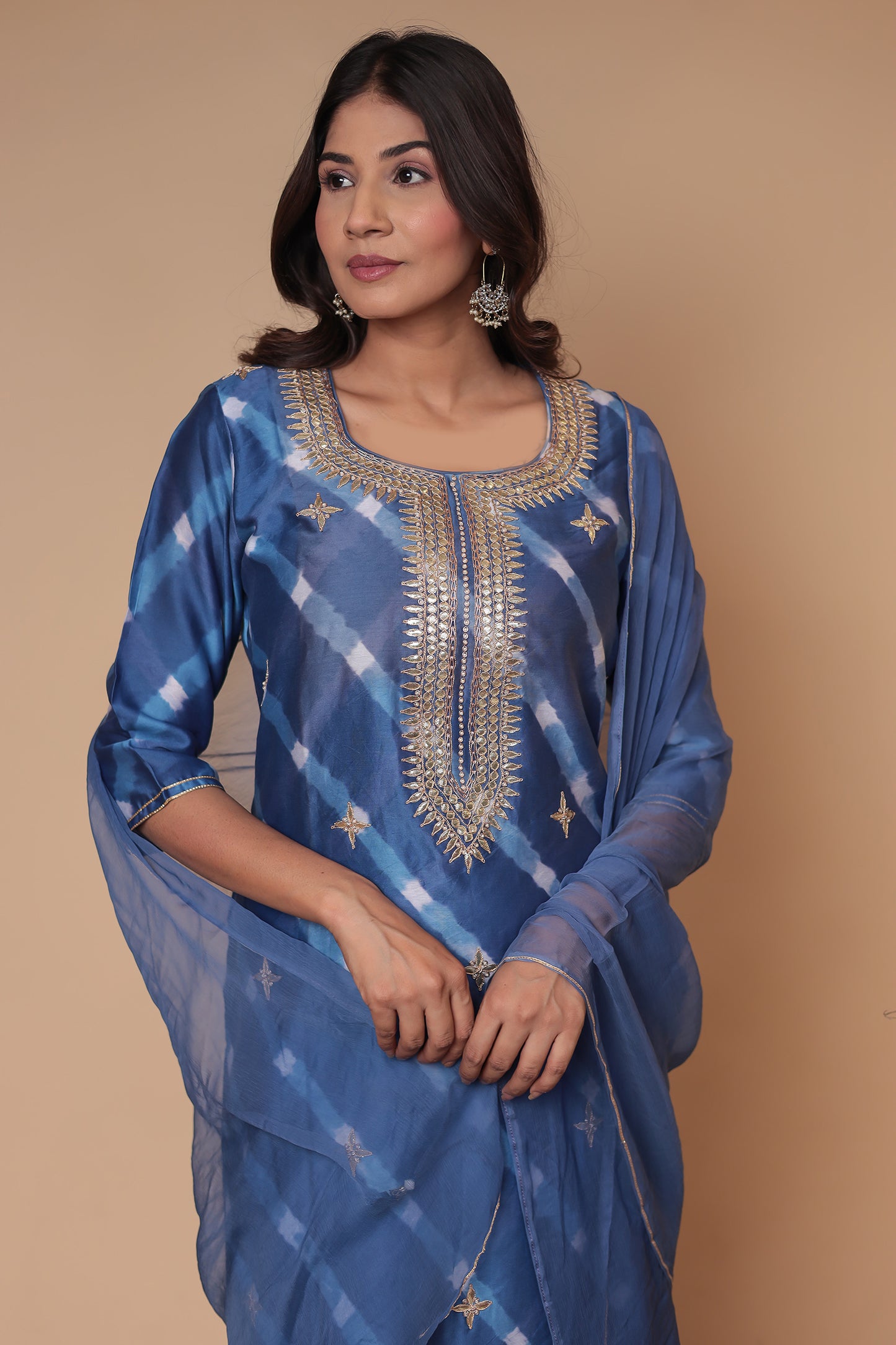 Blue Chanderi Silk Kurta Sharara Set: Indian Wedding Outfit