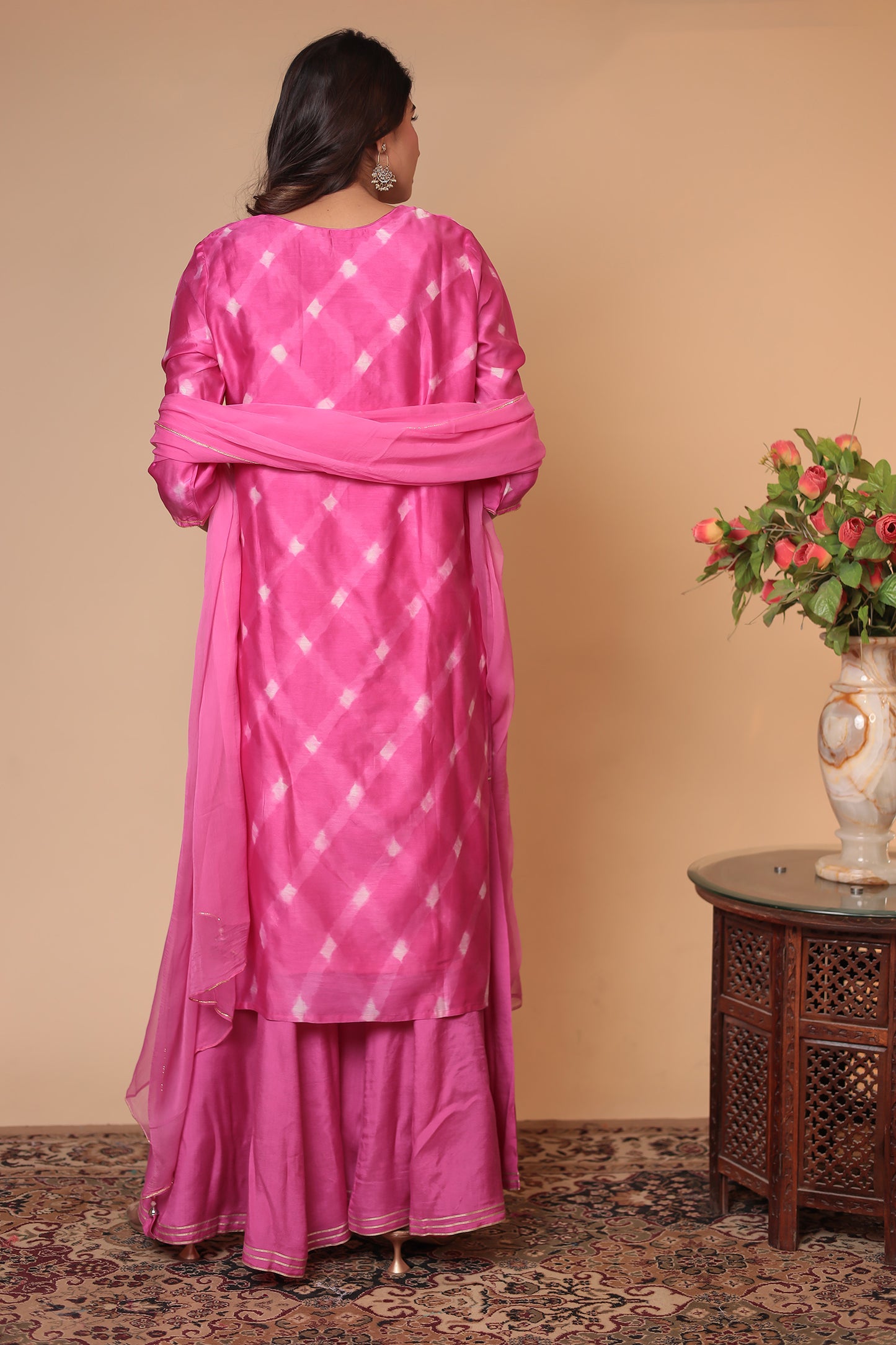 Pink Kurta Sharara Set, Wedding Guest Dress, Haldi Mehndi Outfit, Dupatta