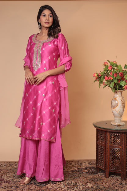 Pink Kurta Sharara Set, Wedding Guest Dress, Haldi Mehndi Outfit, Dupatta