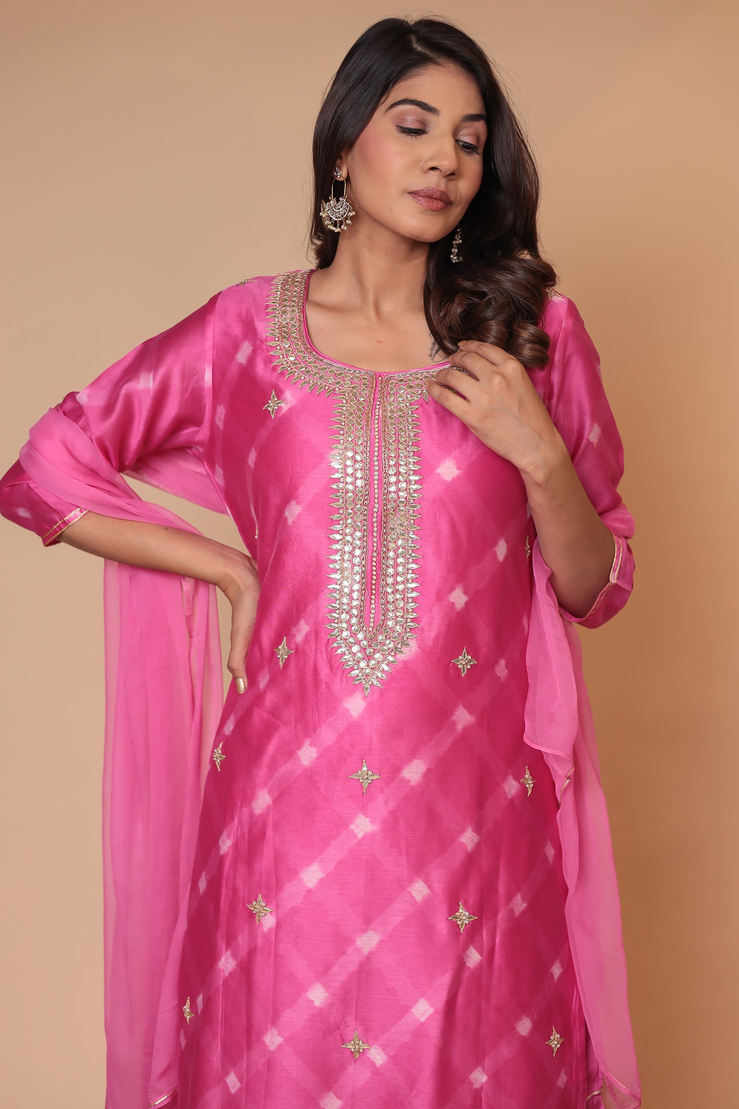 Pink Kurta Sharara Set, Wedding Guest Dress, Haldi Mehndi Outfit, Dupatta