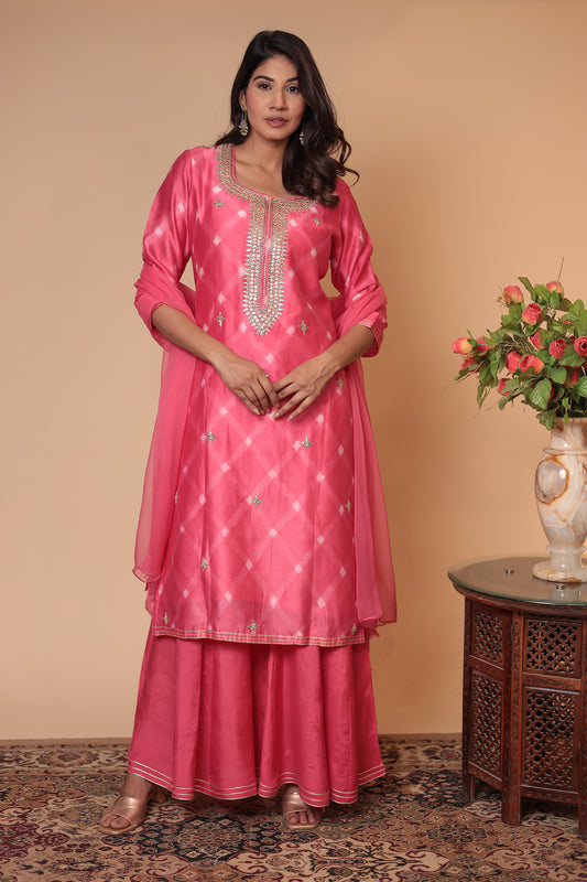 Pink Kurta Sharara Set, Wedding Guest Dress, Festive Haldi Mehndi Outfit