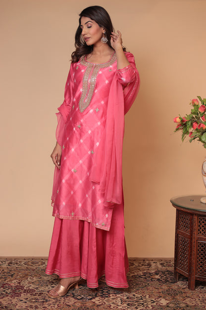 Pink Kurta Sharara Set, Wedding Guest Dress, Festive Haldi Mehndi Outfit