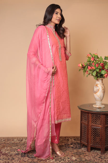 Pink Straight Kurta Set, Party Wear Salwar Kameez, Festive Indian Outfit with Dupatta