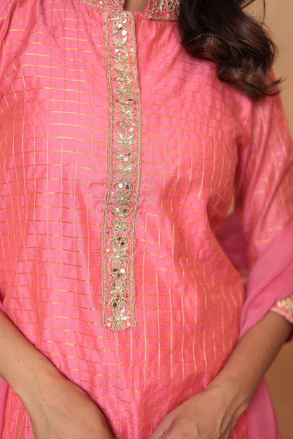 Pink Straight Kurta Set, Party Wear Salwar Kameez, Festive Indian Outfit with Dupatta