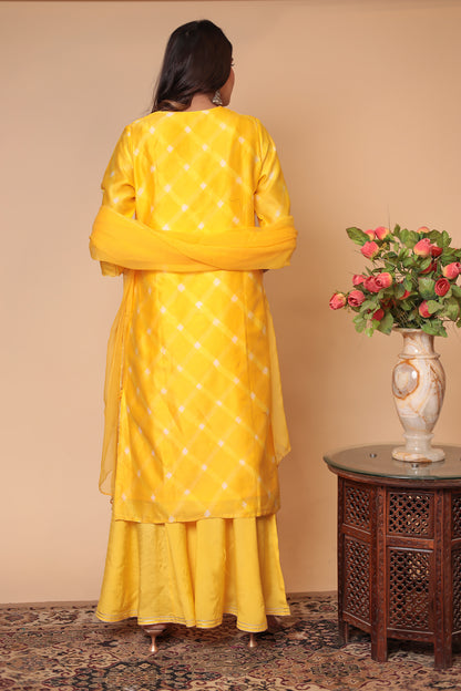 Yellow Chanderi Silk Sharara Set: Gota Patti Indian Suit