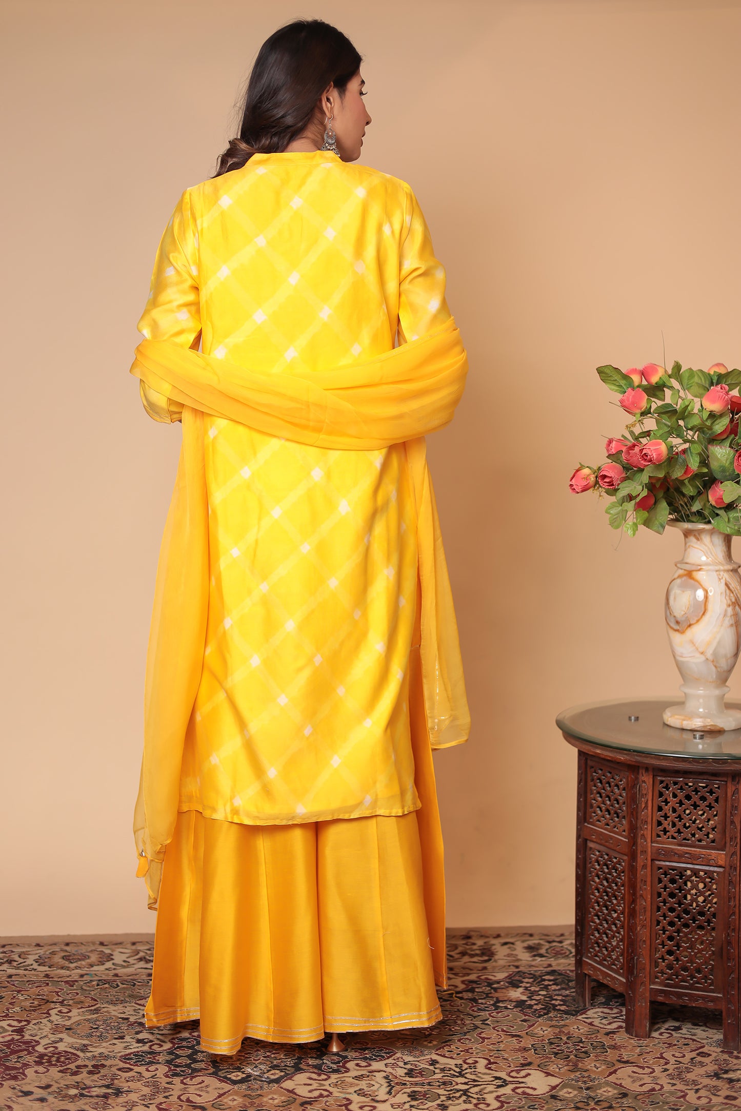 Yellow Chanderi Silk Sharara Set: Hand Zari Embroidery, Indian Festive Outfit
