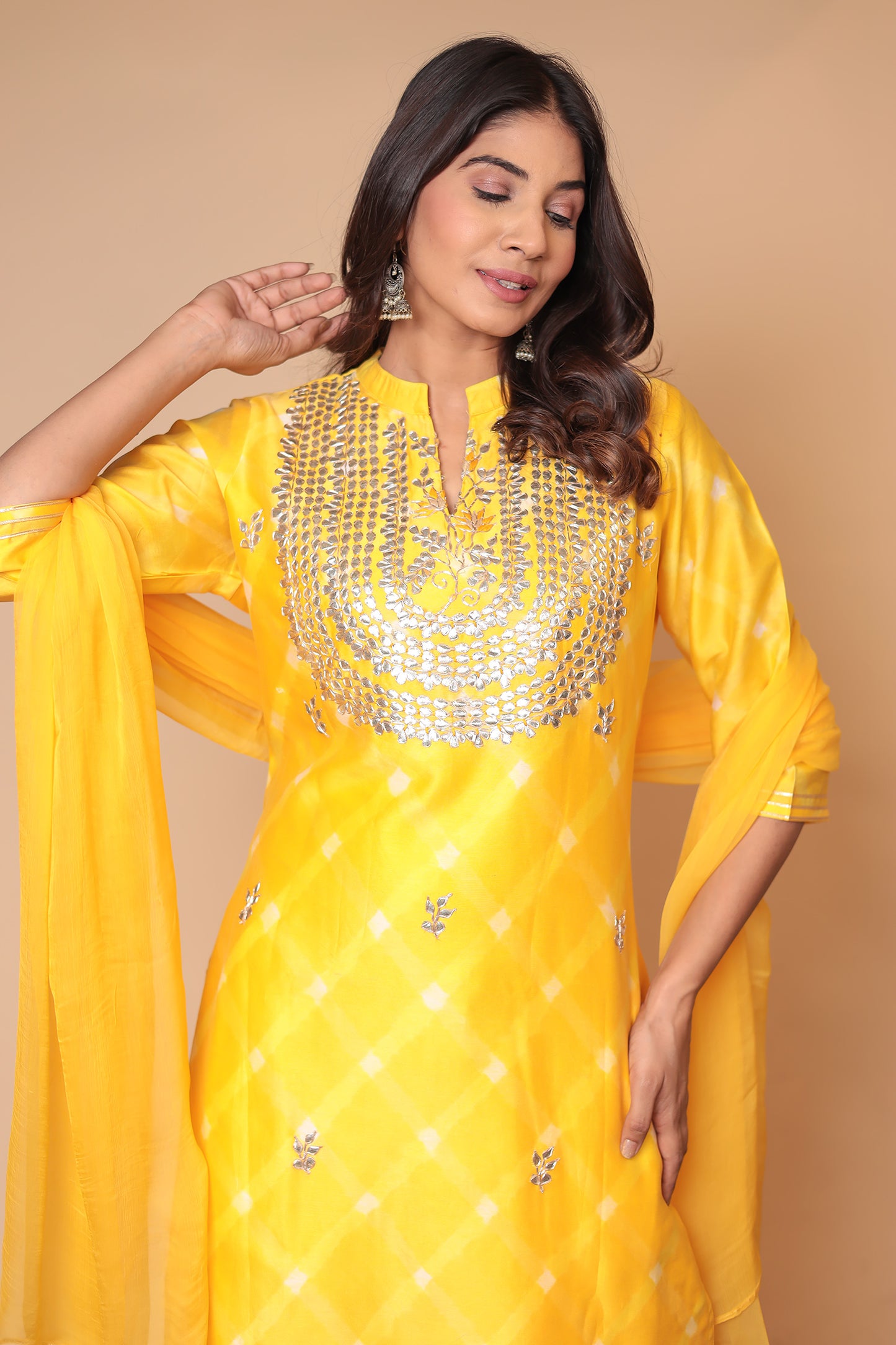 Yellow Chanderi Silk Sharara Set: Hand Zari Embroidery, Indian Festive Outfit