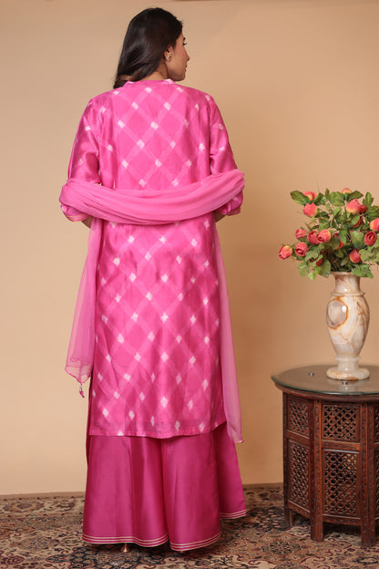 Pink Chanderi Silk Sharara Set: Zardozi Hand Embroidery Indian Outfit