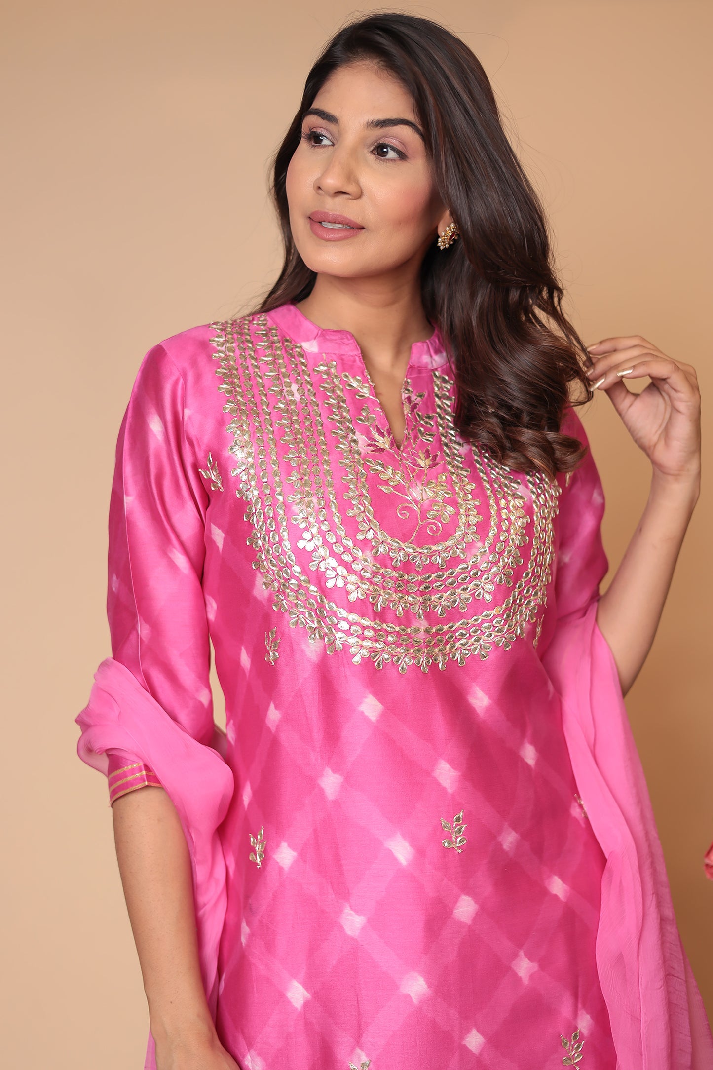 Pink Chanderi Silk Sharara Set: Zardozi Hand Embroidery Indian Outfit