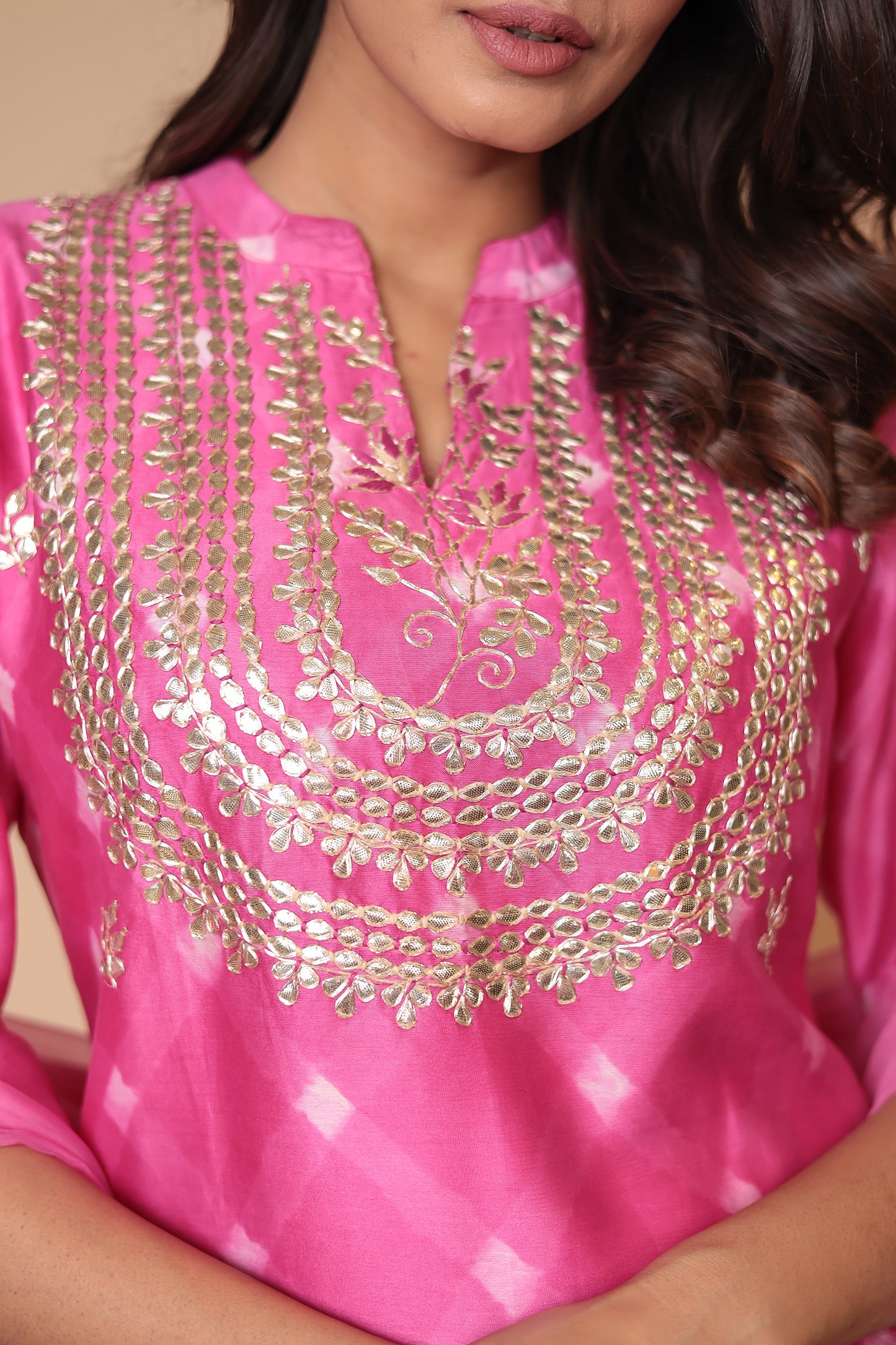 Pink Chanderi Silk Sharara Set: Zardozi Hand Embroidery Indian Outfit