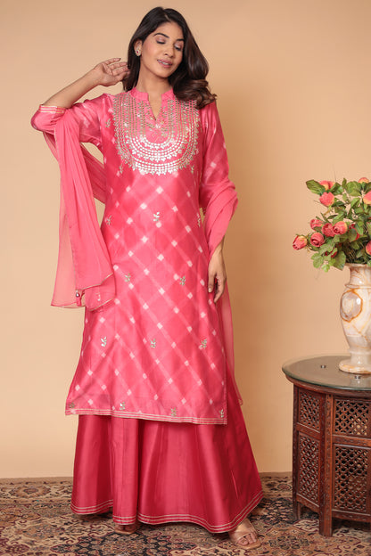 Pink Chanderi Silk Sharara Set: Handcrafted Zardozi Indian Outfit