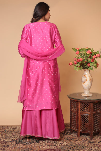 Pink Chanderi Silk Sharara Set: Zardozi Handwork Indian Outfit