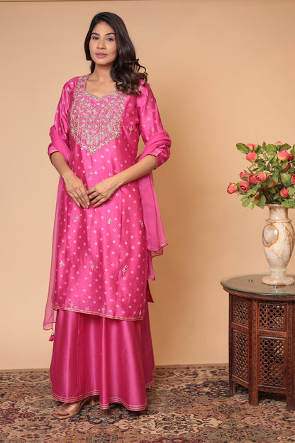 Pink Chanderi Silk Sharara Set: Zardozi Handwork Indian Outfit