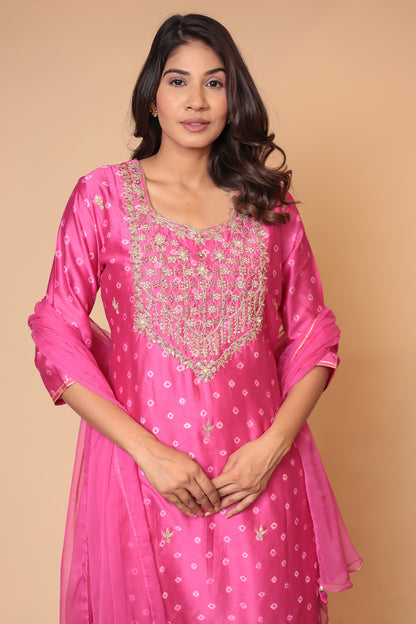 Pink Chanderi Silk Sharara Set: Zardozi Handwork Indian Outfit