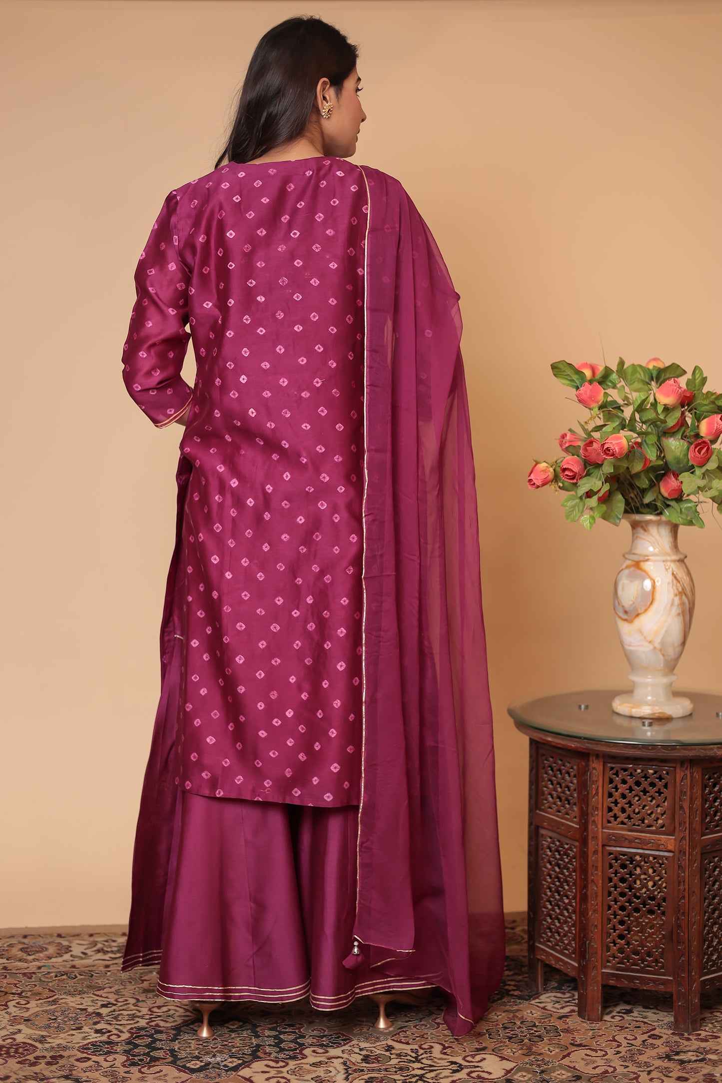BLUSHNAAZ Wine Pure Chanderi Silk Sharara Set, Handcrafted Gotta Patti, Festive & Wedding Party Outfit