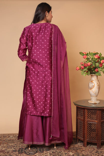 BLUSHNAAZ Wine Pure Chanderi Silk Sharara Set, Handcrafted Gotta Patti, Festive & Wedding Party Outfit