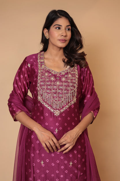BLUSHNAAZ Wine Pure Chanderi Silk Sharara Set, Handcrafted Gotta Patti, Festive & Wedding Party Outfit