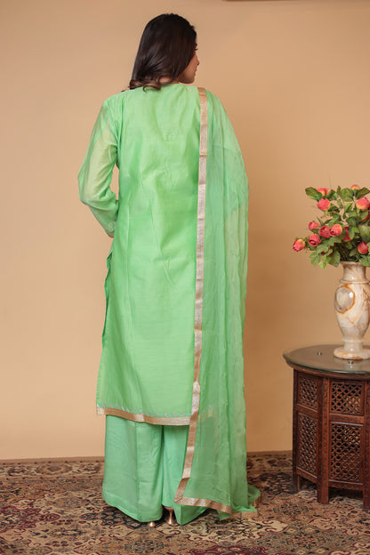 Green Chanderi Silk Embroidered Sharara Set: Traditional Indian Outfit