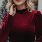 Wine Red Velvet Winter Evening Dress for Women – Long Sleeve Body-Fit Gown
