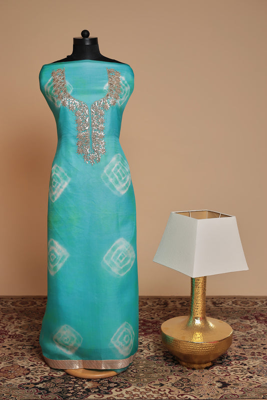 Pastel Blue Silk Unstitched Suit with Organza Dupatt