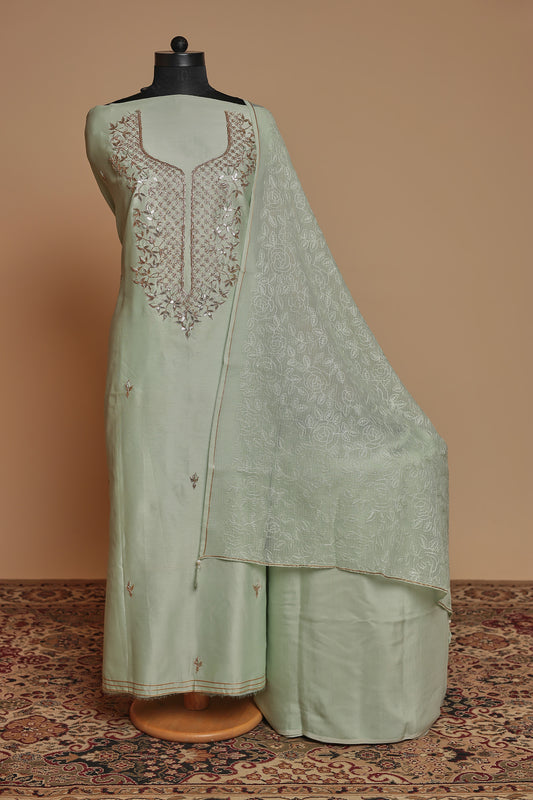 Designer Pure Silk Unstitched Suit Collection | Heavy Mirror Work & Bandhani Print Set