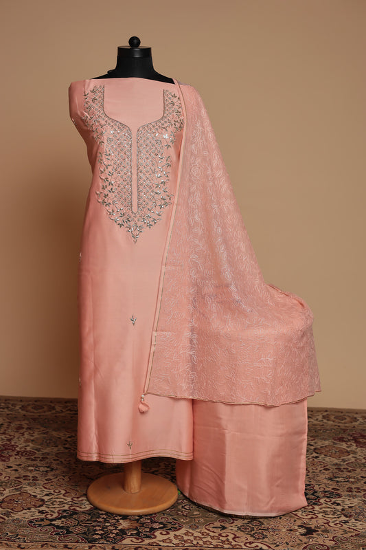 Designer Pure Silk Unstitched Suit Collection | Heavy Mirror Work & Bandhani Print Set