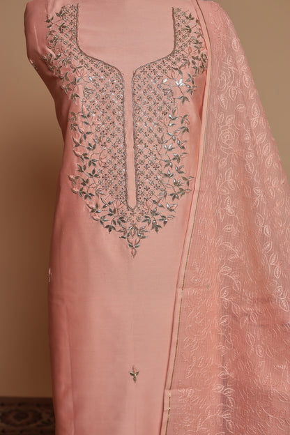 Designer Pure Silk Unstitched Suit Collection | Heavy Mirror Work & Bandhani Print Set